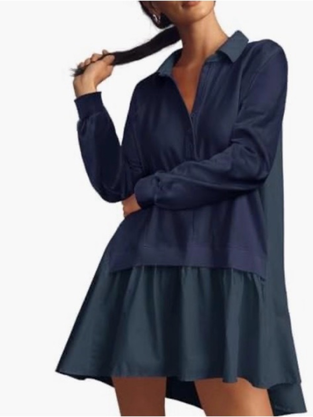 Navy Two-Tone SweatShirt Dress